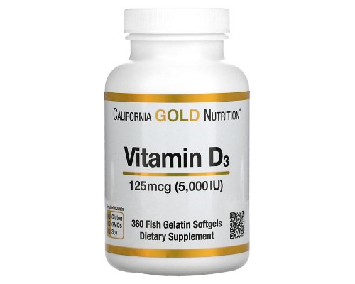 Витамин Д3 California Gold Nutrition (Vitamin D3) 5000 МЕ 360 желатиновых капсул