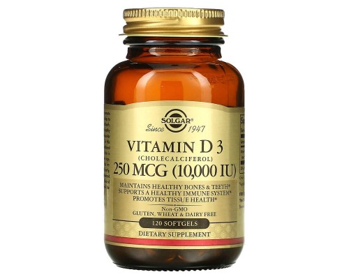 Натуральный витамин Д3 Solgar (Vitamin D3) 250 мкг 10000 МЕ 120 гелевых капсул