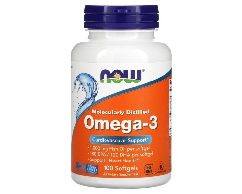 Рыбий жир с молекулярной дистилляцией Омега-3 Now Foods (Omega-3) 100 капсул