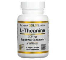 Теанін California Gold Nutrition (L-Theanine AlphaWave Supports Relaxation Calm Focus) 200 мг 60 вегетаріанських капсул