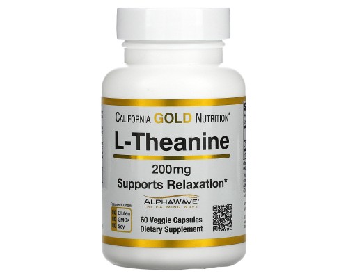 Теанін California Gold Nutrition (L-Theanine AlphaWave Supports Relaxation Calm Focus) 200 мг 60 вегетаріанських капсул