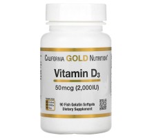 Вітамін Д3 California Gold Nutrition (Vitamin D3) 50 мкг 2000 МО 90 капсул