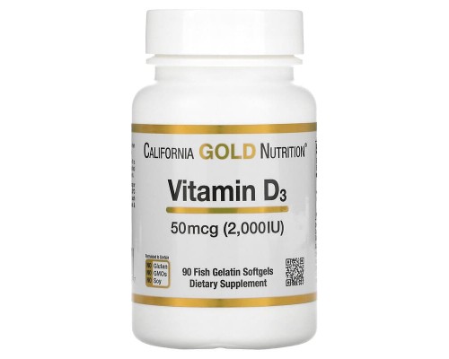 Вітамін Д3 California Gold Nutrition (Vitamin D3) 50 мкг 2000 МО 90 капсул