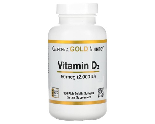 Вітамін Д3 California Gold Nutrition (Vitamin D3) 50 мкг 2000 МО 360 м'яких капсул