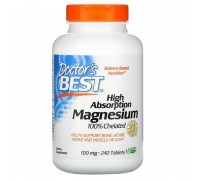 100% хелатированный легкоусвояемый магний, High Absorption Magnesium 100% Chelated, Doctor's Best, 100 мг, 240 таблеток