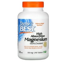 100% хелатированный легкоусвояемый магний, High Absorption Magnesium 100% Chelated, Doctor's Best, 100 мг, 240 таблеток