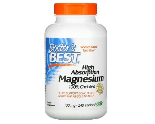 100% хелатированный легкоусвояемый магний, High Absorption Magnesium 100% Chelated, Doctor's Best, 100 мг, 240 таблеток