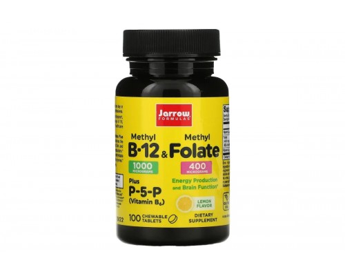 Метил B-12 и метилфолат со вкусом лимона, Methyl B-12/Methyl Folate and Pyridoxal-5-phosphate (P-5-P), Jarrow Formulas, 1000 мкг / 400 мкг, 100 леденцов