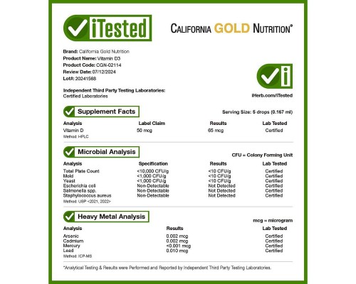 California Gold Nutrition, вітамін D3 (цитрус), 2000 МЕ, 30 мл (1 рідк. унція)