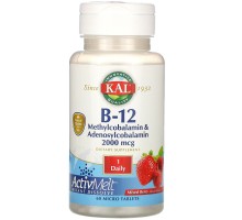 Вітамін B12 KAL (B12 Methylcobalamin & Adenosylcobalamin) 2000 мкг 60 таблеток ягоди