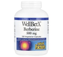 Берберин WellBetX, Natural Factors, 500 мг, 120 вегетарианских капсул