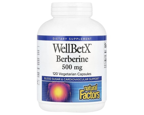 Берберин WellBetX, Natural Factors, 500 мг, 120 вегетарианских капсул