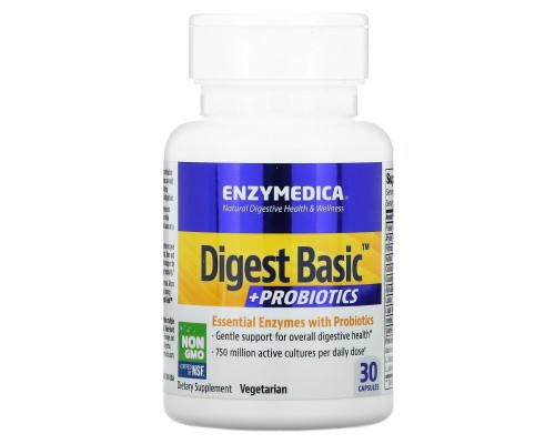 Ферменти та пробіотики, Digest Basic + Probiotics, Enzymedica, 30 капсул