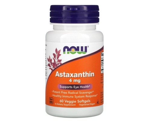 Астаксантин Now Foods (Astaxanthin) 4 мг 60 вегетаріанських капсул