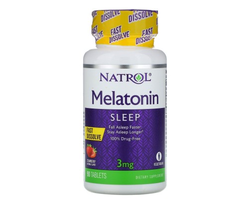 Мелатонін зі смаком полуниці Natrol (Melatonin) 3 мг 90 таблеток