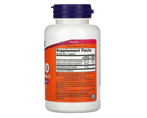 Вітамін C-500 аскорбат кальцію Now Foods (Calcium Ascorbate-C) 500 мг 100 капсул