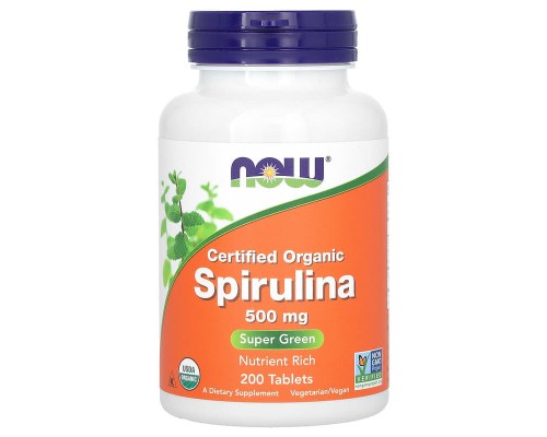 Органическая спирулина, Now Foods, spirulina, 500 мг, 200 таблеток