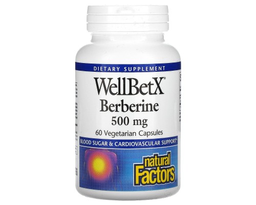 Берберин WellBetX, Natural Factors, 500 мг, 60 вегетарианских акций