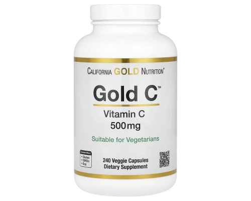 Вітамін С 500 мг California Gold Nutrition (Gold C) 240 вегетаріанських капсул