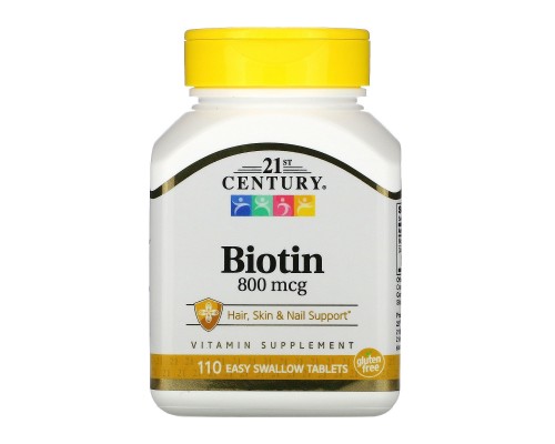 Біотин 21st Century (Biotin) 800 мкг 110 таблетки, що легко проковтуються.