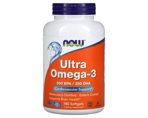 Омега-3 500 ЕПК / 250 ДГК Now Foods (Ultra Omega-3 Cardiovascular Support 550 EPA/250 DHA) 180 желатинових капсул