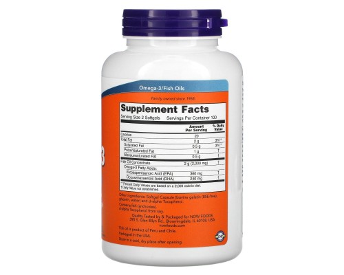 Омега-3 поддержка сердца Now Foods (Omega-3 180 EPA/120 DHA) 200 капсул