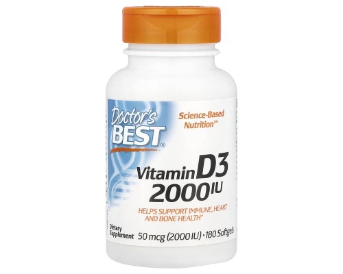 Вітамін Д3 Doctor's Best (Vitamin D3) 50 мкг (2000 МЕ), 180 капсул