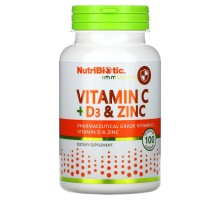 Вітамін C Вітамін Д3 та цинк для імунітету NutriBiotic (Immunity Vitamin C + D3 & Zinc) 100 капсул