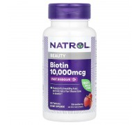 Natrol, быстрорастворимый биотин, максимальная эффективность, клубника, 10 000 мкг, 60 таблеток