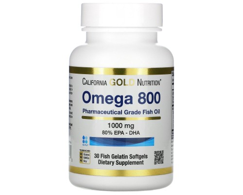 Омега 800 рыбий жир California Gold Nutrition (Omega 800 Fish Oil 80% EPA/DHA) 1000 мг 30 мягких капсул