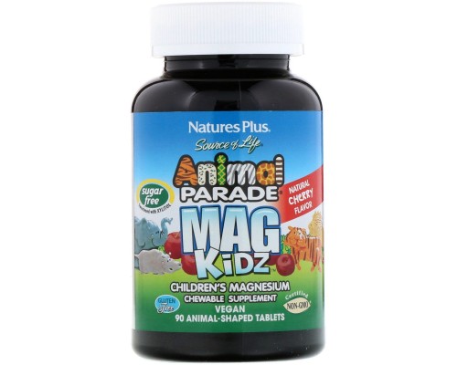 Парад тварин, Mag Kidz, Дитячий магній, Вишневий аромат, Animal Parade, Mag Kidz, Children's Magnesium, Cherry Flavor, Nature's Plus, 90 таблеток