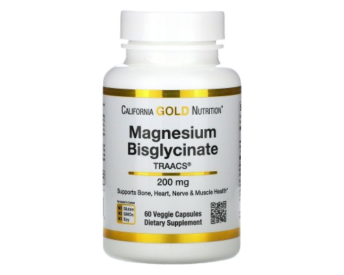 Магній Бісгліцинат California Gold Nutrition (Magnesium Bisglycinate) 60 вегетаріанських капсул