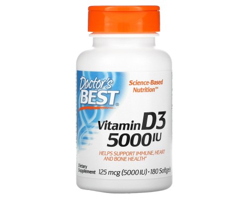 Витамин Д3 Doctor's Best (Vitamin D3) 125 мкг 5000 МЕ 180 мягких таблеток