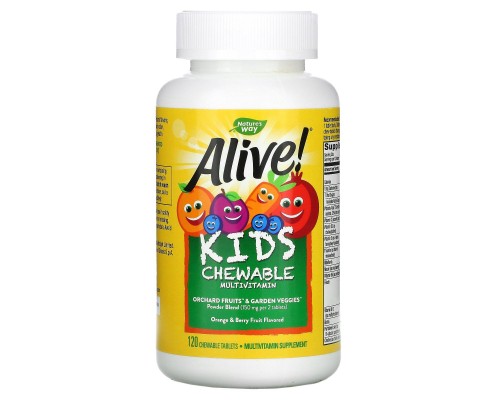 Alive! Детский жевательный мультивитамин, вкус апельсина и ягод, Nature's Way, 120 жевательных таблеток