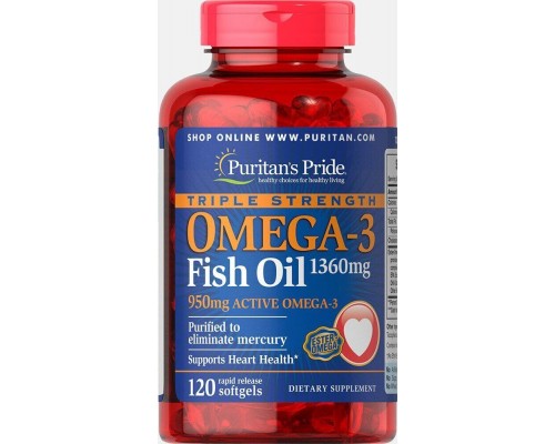 Омега-3 риб'ячий жир Puritan's Pride (Triple Strength Omega-3 Fish Oil) 1360 мг 120 капсул