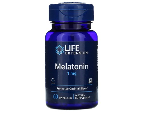 Мелатонин, Melatonin, Life Extension, 1 мг, 60 капсул