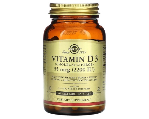 Вітамін Д3 Solgar (Vitamin D3) 55 мкг 2200 МО 100 рослинних капсул