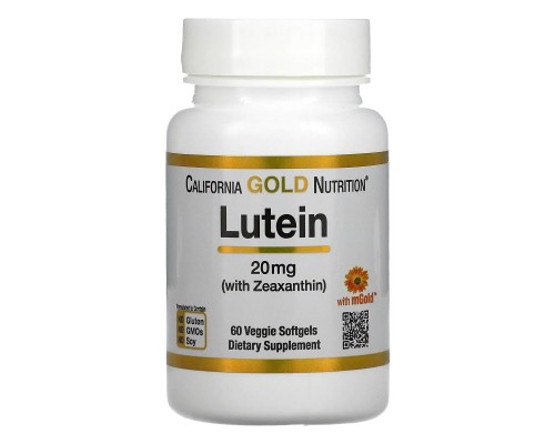 Лютеин с зеаксантином California Gold Nutrition (Lutein/Zeaxanthin) 20 мг 60 растительных мягких таблеток