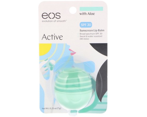 Сонцезахисний бальзам для губ SPF30 алое EOS (Active Sunscreen Lip Balm with Aloe SPF 30) 7 г