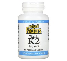 Витамин К2, Vitamin K2, Natural Factors, 120 мкг, 60 вегетарианских капсул