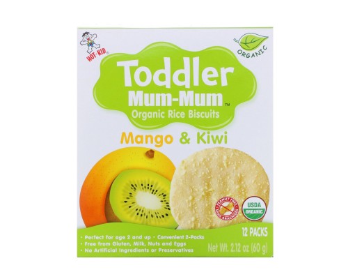 Печенье с органическим рисом Toddler Mum-Mum, манго и киви, Hot Kid, 12 упаковок, 60 г