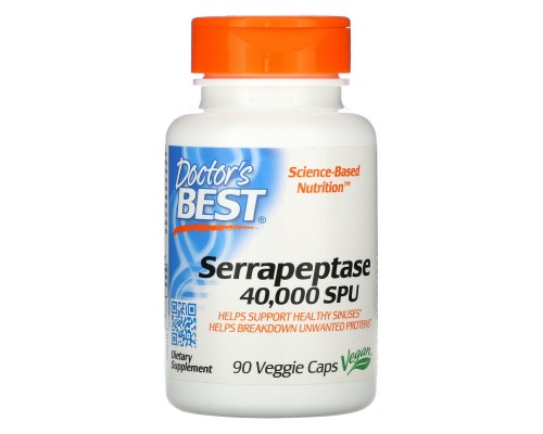 Серрапептаза, Serrapeptase, Doctor's Best, 90 рослинних капсул