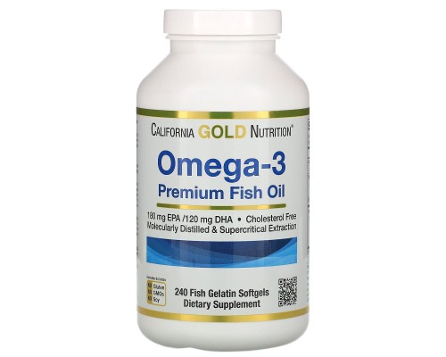 Омега-3 рыбий жир премиум-класса California Gold Nutrition (Omega-3 Premium Fish Oil) 240 капсул