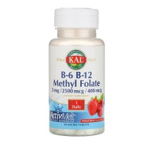 Вітамін В-6 та В-12 метилфолат, змішана ягода, B-6, B-12 Methyl Folate ActivMelt, KAL, 3 мг/2500 мкг/400 мкг, 60 таблеток