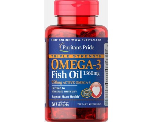 Омега-3 рыбьего жира тройной силы Puritan's Pride (Omega-3 Fish Oil) 1360 мг 60 мягких капсул