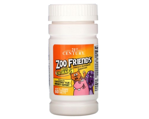 Мультивитамины Zoo Friends для детей с дополнительным витамином C 21st Century (Zoo Friends with Extra C Orange) 60 жевательных таблеток