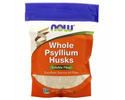 Подорожник, Whole Psyllium Husks, Now Foods, целая шелуха, 454 г