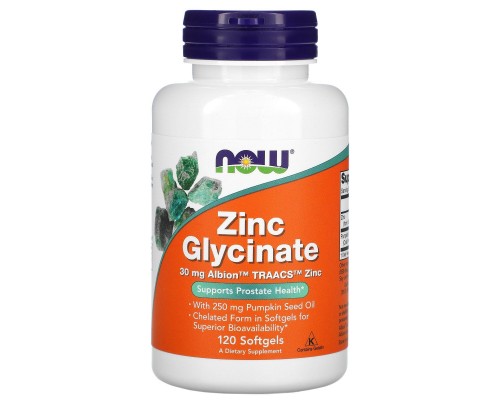 Глицинат цинка Now Foods (Zinc Glycinate) 30 мг 120 гелевых капсул