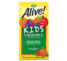 Alive! Детский жевательный мультивитамин, вкус апельсина и ягод, Nature's Way, 120 жевательных таблеток