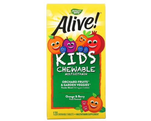 Alive! Детский жевательный мультивитамин, вкус апельсина и ягод, Nature's Way, 120 жевательных таблеток